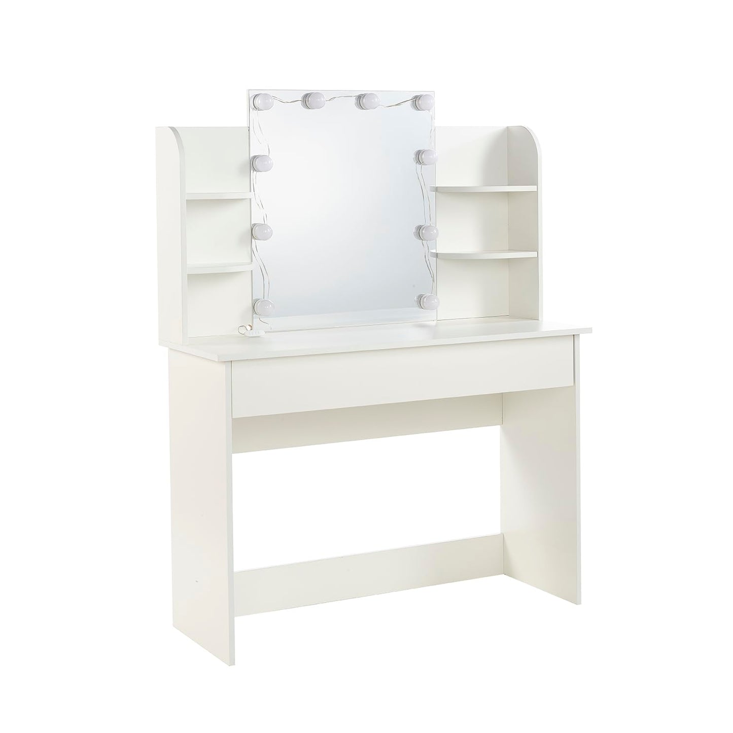 MMT Furniture Designs Ltd Dressing Table with LED Lights with Drawers and Open Shelves - Modern Cosmetic Makeup Table Desk - Dresser Table - Spacious
