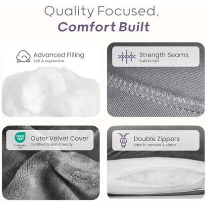 Nuliie Pregnancy Pillow for Sleeping, U Shaped Full Body Pillow Pregnancy Pillows, Maternity Pillow Support for Back, Hips, Legs for Pregnant Women, With Washable Velvet Cover (Grey)