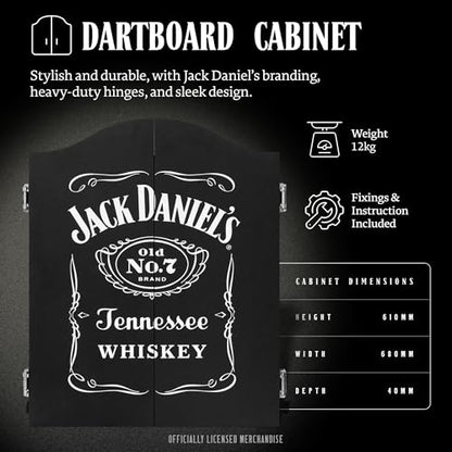Officially Licensed Jack Daniel's Printed Darts Home Centre in Black Including Dartboard | JD Logo (CAB512)