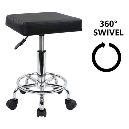 KKTONER Square Rolling Stool with Foot Rest PU Leather Height Adjustable Spa Drafting Salon Tattoo Work Swivel Stools Task Chair Small (Black)