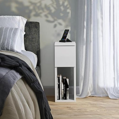 ComfortCove Bedside Tables, Bedside Drawers, Narrow Bedside Table, Bedside Cabinet, Slim End Table with Storage Shelf, White. Size: W20 x H55 x D30,5 cm