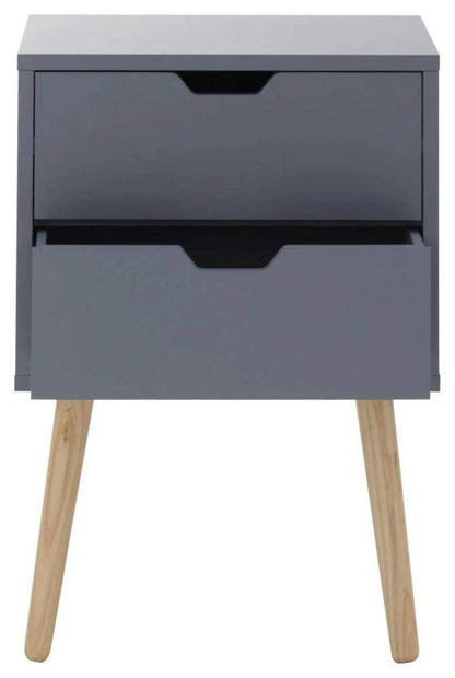 GFW Pair Of Nyborg Scandinavian Style 2 Drawer Bedside Cabinet With Pine Wooden Legs, Dark Grey. 30D x 40W x 56H cm.