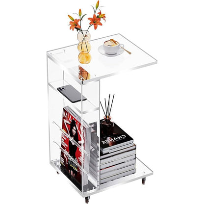Acrylicolor Clear Acrylic C Shaped Side Table on Lockable Wheels(Clear)