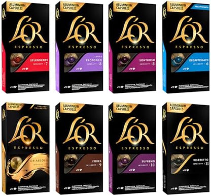 L'OR Favourites Assortment - Nespresso Compatible Coffee Pods (Pack of 8, Total 80 Drinks)