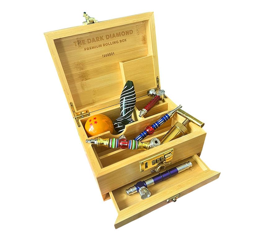 The Dark Diamond Roll Box Premium Smoking Accessories Storage Handcrafted Bamboo Wooden Stash Rolling Box Upgraded (Small - 20X15X10CM)