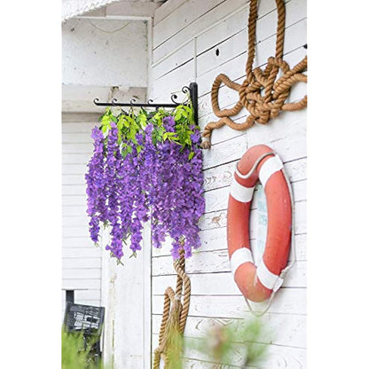 SZJH 12pcs 3.6 Feet/Piece Artificial Fake Wisteria Vine Ratta Hanging Garland Silk Flowers String Home Party Wedding Decor (Purple)