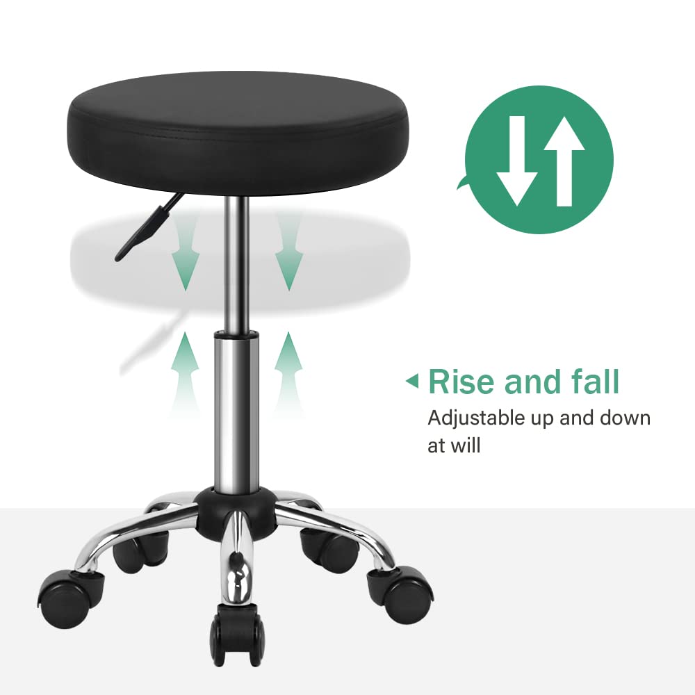 FURWOO Multi-Purpose Rolling Stool with Wheels for Spa - Adjustable Drafting Stool (Black)