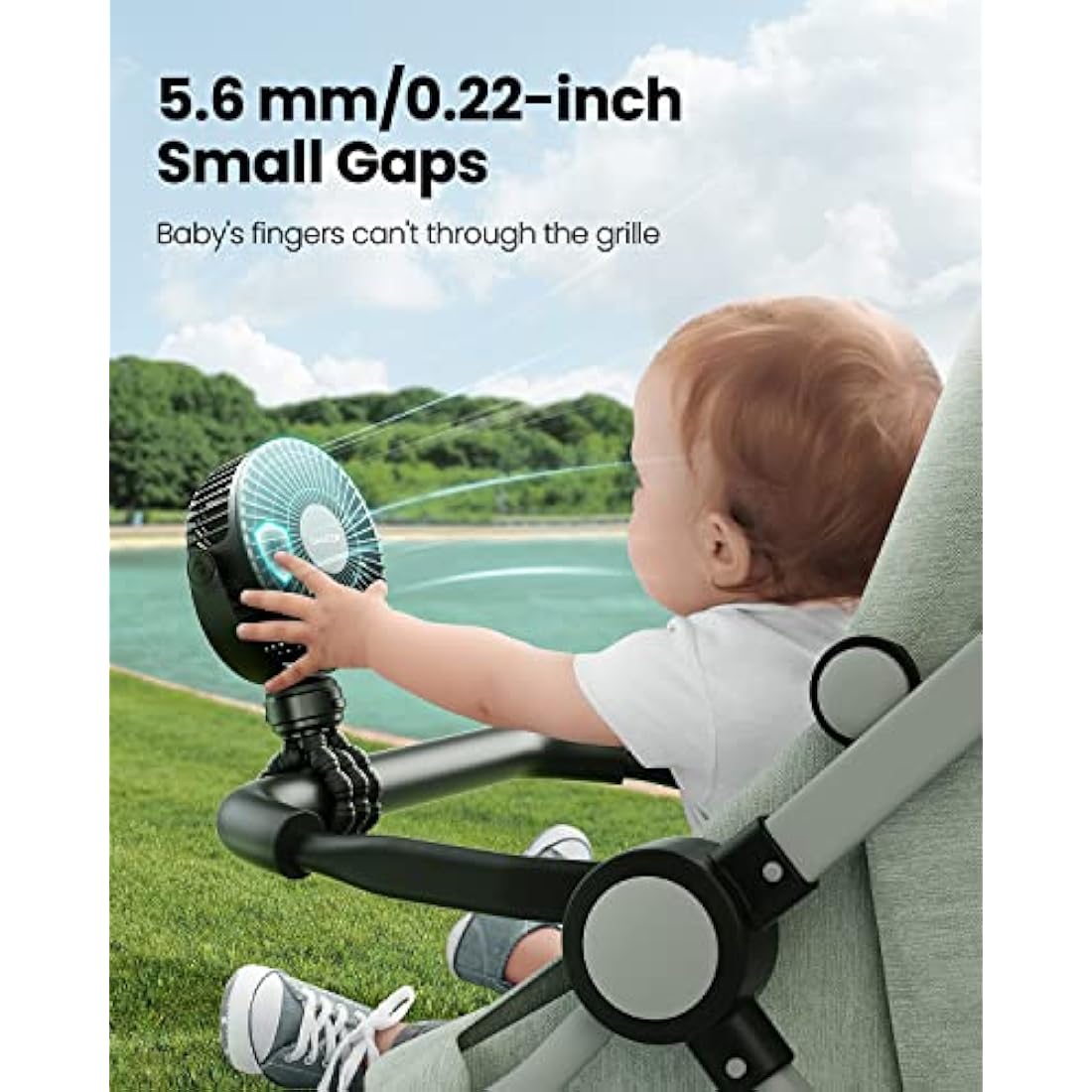 gaiatop Mini Portable Pram Fan, Rechargeable Small Clip on Fan for Stroller, Detachable 3 Speed 360° Rotate Flexible Tripod Handheld Desk Cooling for Car Seat Crib Treadmill Travel Black