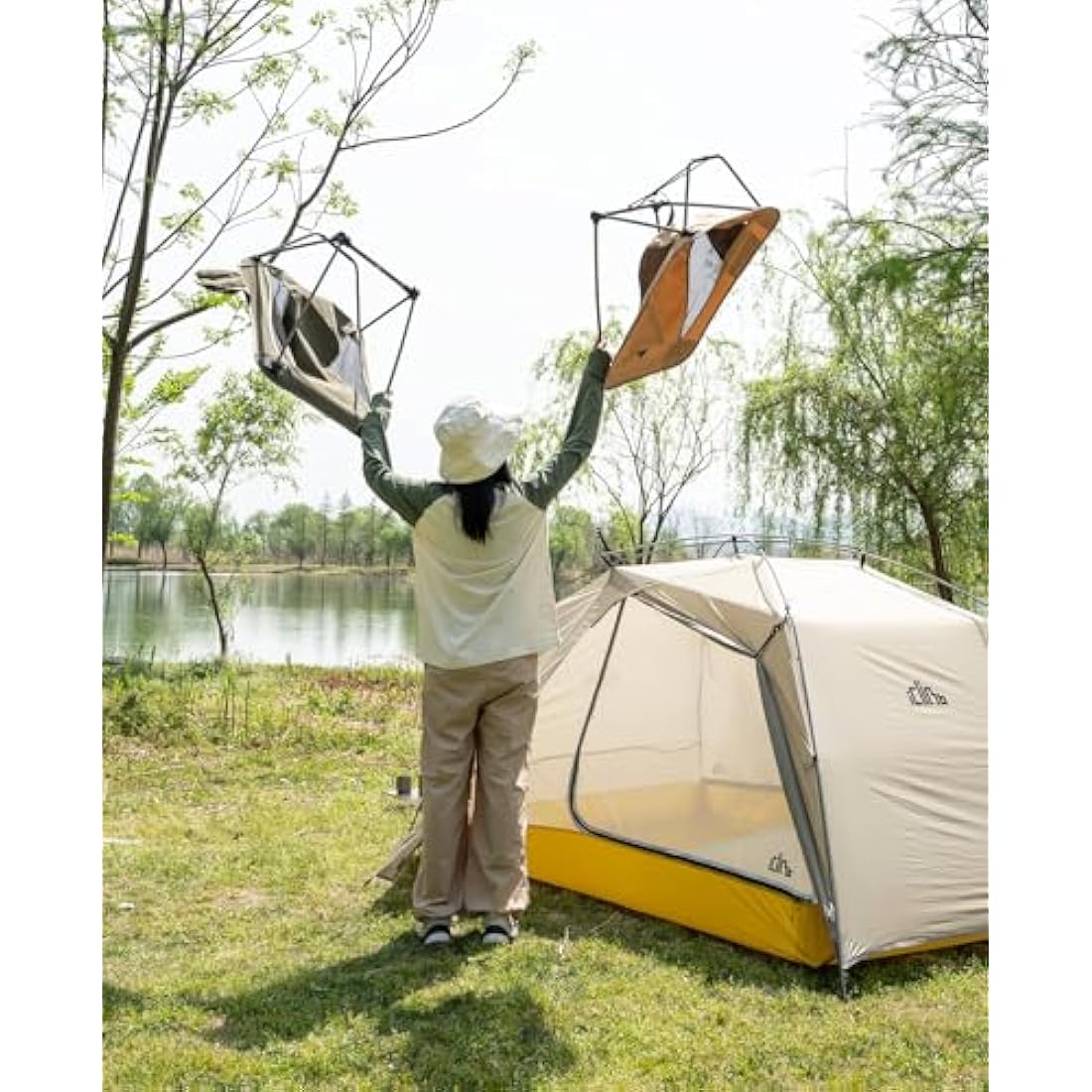 iClimb Low Ultralight Compact Camping Folding Chair with Side Pocket and Carry Bag (Green)