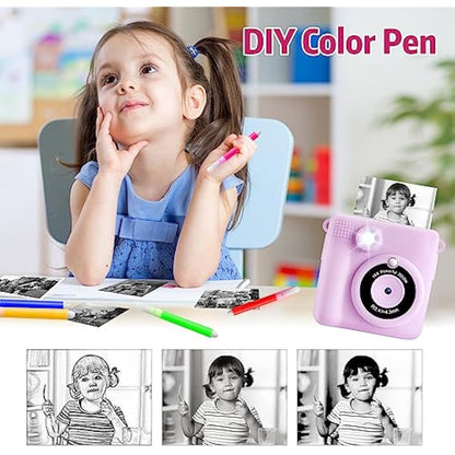 Kids Camera for Girls Boys, Instant Camera for Kids with Print Photo Paper,1080P HD Kids Digital Camera with 32GB SD Card Portable Toy Birthday Gifts for 3 4 5 6 7 8 9 10 Year Old Girl boy