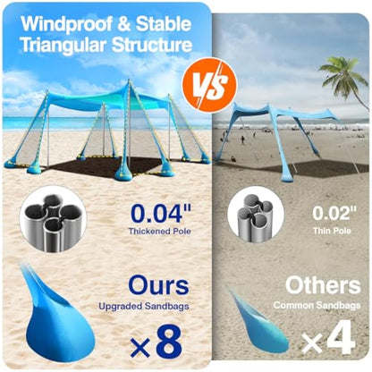 Rhino Valley Beach Tent, 6-8 Person with UV 50+ Sun Protection, Portable Beach Shade Shelter, Large Family Canopy Outdoor Tent for Camping, Fishing, Picnic, Garden