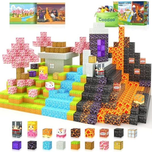 Magnetic Blocks - Build Mine Magnet World Magic Portal Set, Magnetic Tiles Building Blocks Toddler Toy STEM Sensory Outdoor Toys for 3+ Year Old Boys & Girls, Creative Kids Games Kids Toys