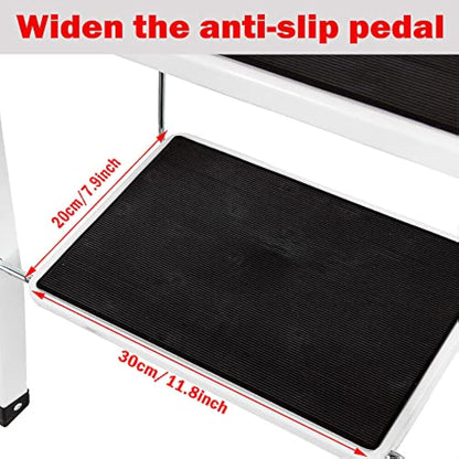 2 Step Ladder Portable Folding 2 Step Stool Heavy Duty Steel Ladder with Hand Rail and Anti-Slip Wide Pedal, Lightweight Stepladder for Home and Kitchen Use, 330lbs Capacity