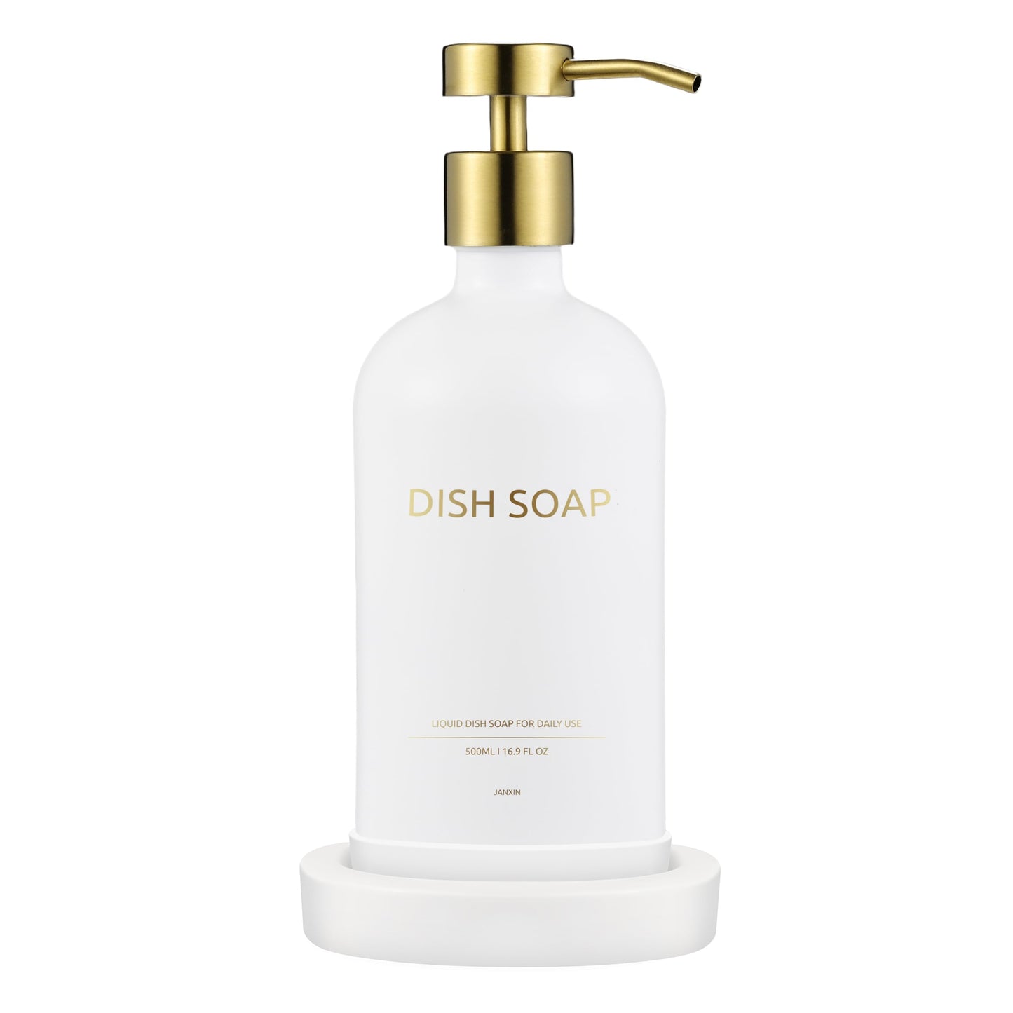 Janxin Beautiful Kitchen Dish Soap Dispenser Set, Dish Soap Dispenser, Pump Bottle Dispenser, With Tray, Suitable for Kitchen (White bottle gold head