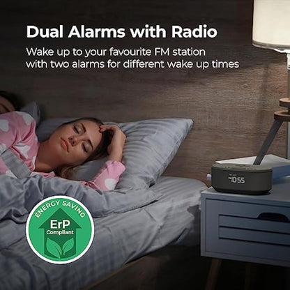i-box Alarm Clocks Bedside, Alarm Clock with Wireless Charging, Bluetooth Speaker, Radio Alarm Clock, Fast Qi Wireless Charger, Mains Powered, FM Radio, USB Charging Port, Dimmable, Non Ticking