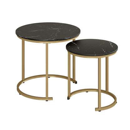 HEYZOEY Round Coffee Tables, Removable Set of 2 End Table, Nesting Table, Side Table with Gold Metal Frame Legs and Marble Black Top for Living Room