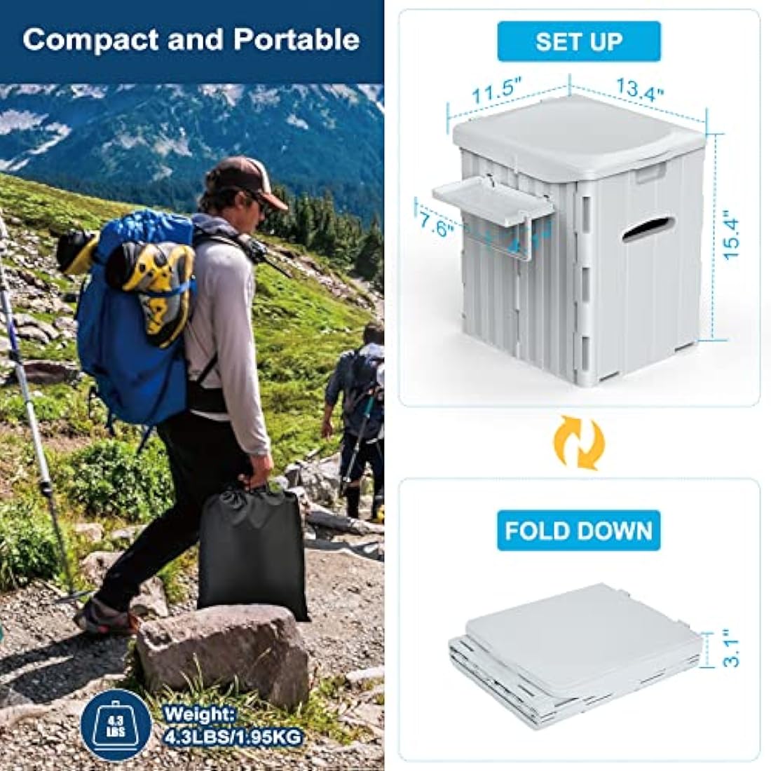 WADEO Extra-Large Camping Foldable Toilet, Heavy-Duty Portable Potty for Adults with Bigger Comfortable Seat & Sturdy Support, Travel WC for Heavy People, Big Guy, Elderly