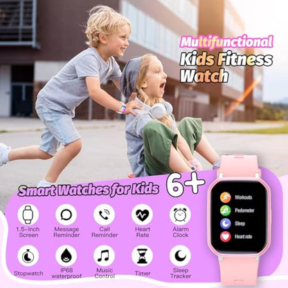 Kids Smart Watch for Girls,IP68 Waterproof Kids Fitness Tracker Watch with 1.5 Inch DIY Face,Heart Rate Sleep Monitor,19 Sport Modes,Calories Counter,Alarm Clock,Great Gifts for Children 6+ (Pink)
