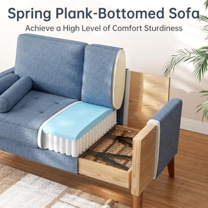 Vesgantti Small 2 Seater Blue Comfy Linen Modern Love Seat Sofa for Living Room & Bedroom