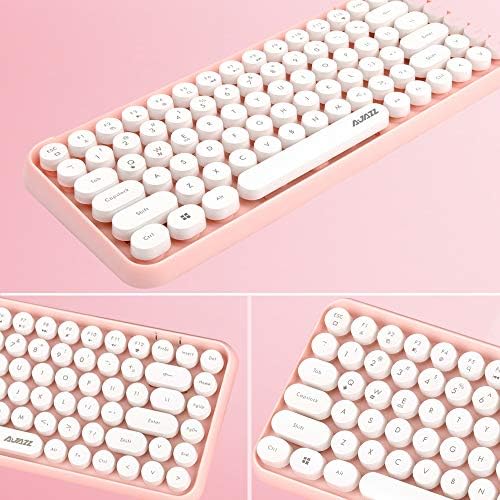 FELiCON 308i Retro Wireless Keyboard, Bluetooth Silent Cute Computer Keyboard with Round Punk Compact 84 keys, Lightweight, Matte Texture,Typewriter Design for PC, Laptop, Mac, Phone-Pink