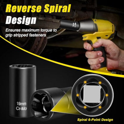Topec Bolt Extractor Set, 10 Piece Lug Nut Remover Socket Tool, 1/2" Drive Impact Wheel Lock Removal Kit for Removing Damaged, Dead, Rusted, Rounded-Off Bolts, Lug Nuts & Screws
