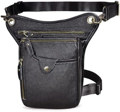 Le'aokuu Mens Genuine Leather Messenger Shoulder Bag Waist Bag Pack Drop Leg Bag Motorcycle 833