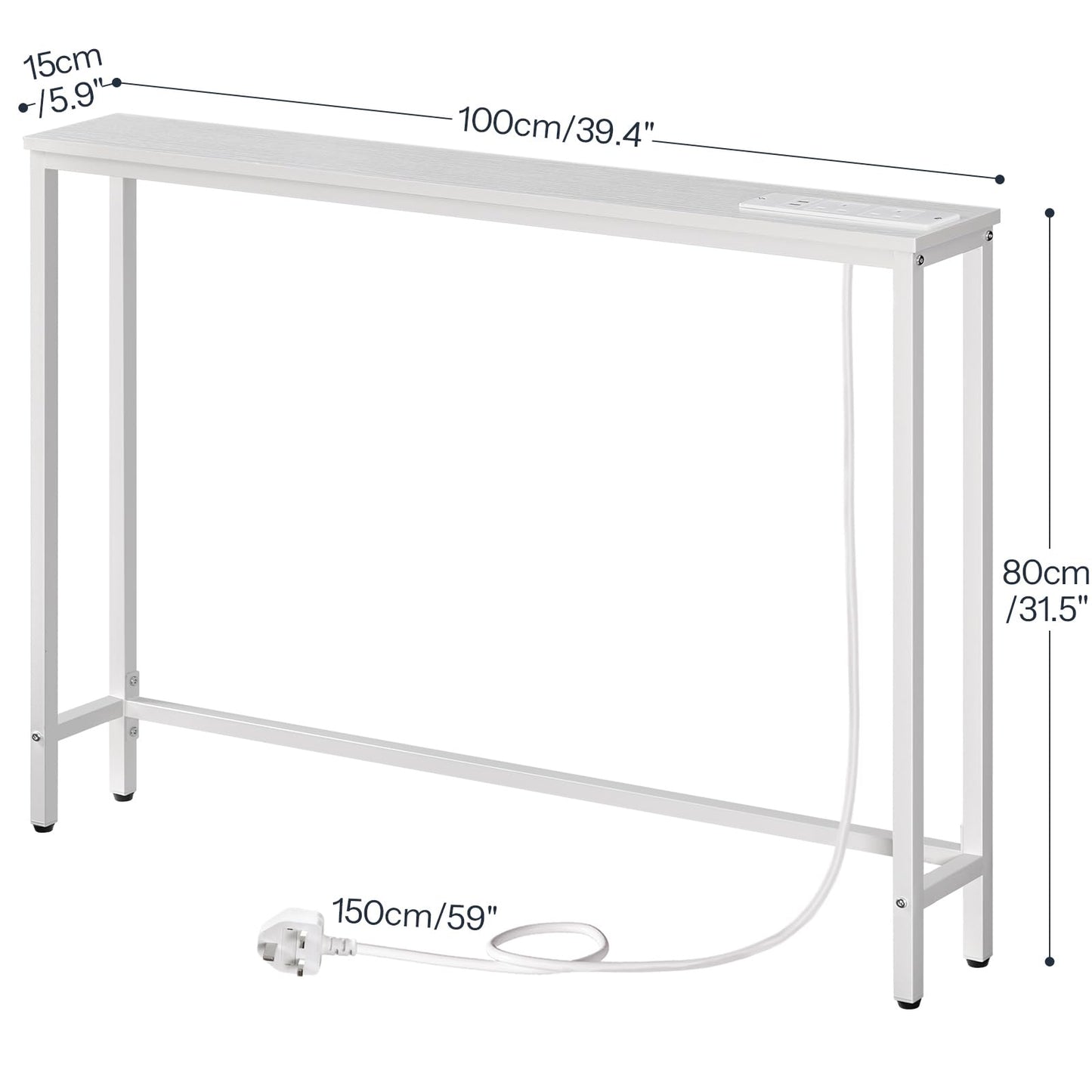 HOOBRO Slim Console Table with Charging Station, Hallway Table with USB Ports and Power Outlets, 100 cm Long, Narrow Behind Sofa Table, for Entryway,