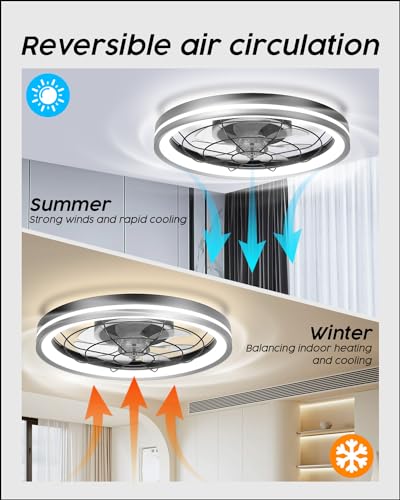 Airwit 48cm Silent Ceiling Fan with Light and Remote Control, Dimmable Lamp Ceiling Fan Modern with DC Reversible Motor, Chandelier Fan for Bedroom,