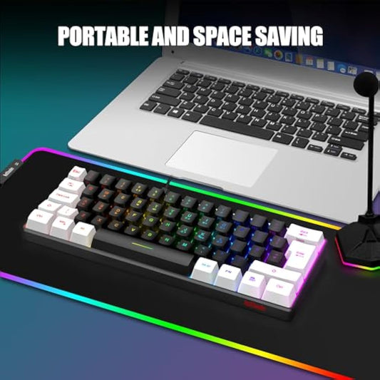 RedThunder 60% RGB Gaming Keyboard and Mouse Combo,UK Layout Ultra Compact Backlit Mini Keyboard, Lightweight 7200 DPI Cellular Optical Mouse, Portable Wired Gaming Set for PC PS5 Gamers (Black-White)