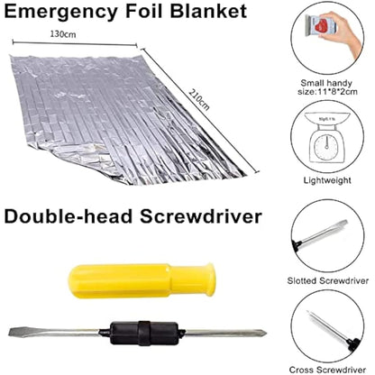 crayfomo 12-In-1 Car Emergency Tool Kits,European Roadside Assistance Car Breakdown Kit with Visibility Vest,Warning Triangle,Jumper Cables,Car Safety Hammer,Tow Rope,Storage Bag