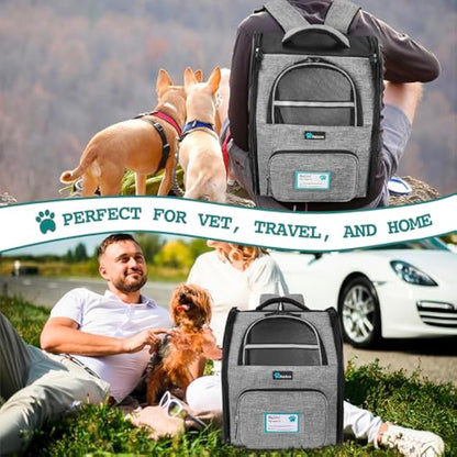 PetAmi Deluxe Pet Carrier Backpack for Small Cats and Dogs, Puppies | Ventilated Design, Two-Sided Entry, Safety Features and Cushion Back Support | for Travel, Hiking, Outdoor Use (Heather Gray)