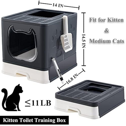 Vealind Covered Cat Litter Box with Lid for Small and Medium Cats, Top Entry Drawer Type with Front Door Cat Litter Tray (Black)