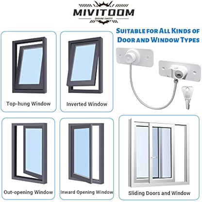 4 Pack Window Restrictors for UPVC Windows, Safety Locks with Key Cable Lock Door Fridge Cupboard for Children,Drillable/Self-Adhesive