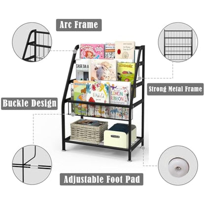 Huhote Children Kids Bookshelf, Small Bookcase, Kids Book Rack, Book and Toy Storage Organizer Display Stands Shelf for Small Place Living Room Study Children's Room (Black)