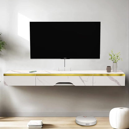 Pmnianhua Floating TV Unit, 59'' Wall Mounted TV Cabinet, Floating Shelves with 2 Drawers and 1 Door