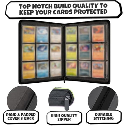 3D Card Binder for Pokemon - Stunning 3D Raised Pk Types Design in PU Leather with Zipper - Includes 9 Pocket Pages for 360 Cards. Great Sleeve Album/TCG Holder/Trading Card Collection Book Gift.