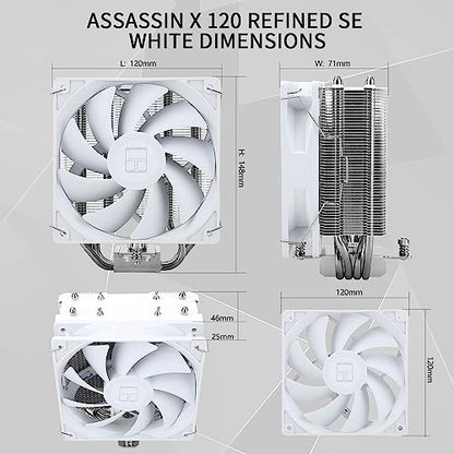 Thermalright Assassin X 120 SE White CPU Cooler, 4×6mm Heat Pipes, 120mm PWM Quiet Fan CPU Air Cooler With S-FDB Bearing, AGHP Technology, For AMD AM4 AM5/Intel 1700/1150/1151/1200(AX120SE WHITE)