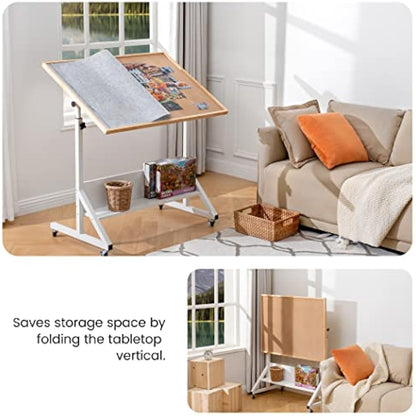 Tektalk Jigsaw Puzzle Table Puzzle Board with Cover Puzzle Easel Tilting Table with Height Adjustment, Enclosed with 4 Wheels, for Up to 1500 Pieces