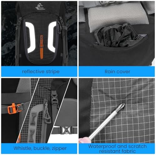 Bseash 80L Waterproof Hiking Camping Backpack with Rain Cover, Large Capacity Outdoor Sport Travel Daypack Rucksack for Climbing Skiing