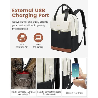 LOVEVOOK Laptop Backpack Women, 17.3 Inch Large Rucksack Bag for Womens, Work Bag Travel Backpack with USB Charging Port, Lightweight Daypacks Back Pack for Office Teacher Nurse College