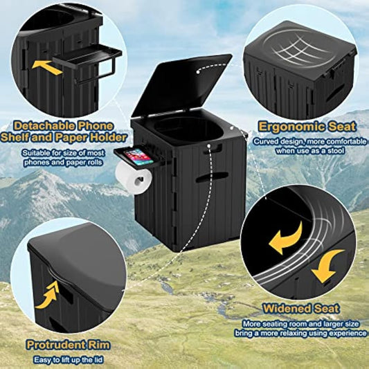 WADEO Extra-Large Camping Foldable Toilet, Heavy-Duty Portable Potty for Adults with Bigger Comfortable Seat & Sturdy Support, Travel WC for Heavy People, Big Guy, Elderly