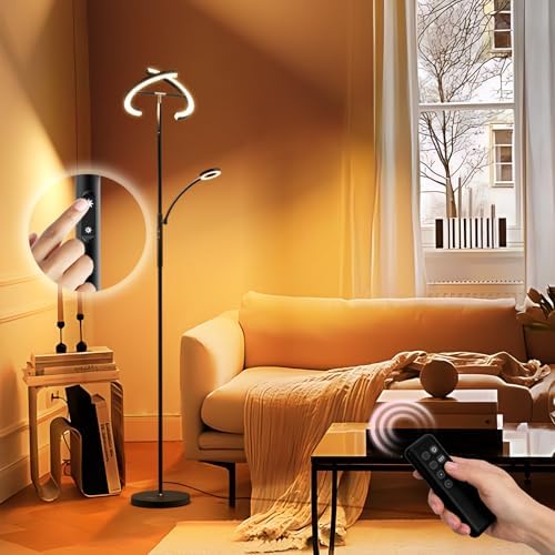 FIMEI Uplighter Floor Lamp, 22W Floor Lamp & 7W Reading Lamp, Stepless Dimming & 3000K-6000K Color Temperature, Remote & Touch Control, Modern Standing Light for Living Room, Bedroom, Office
