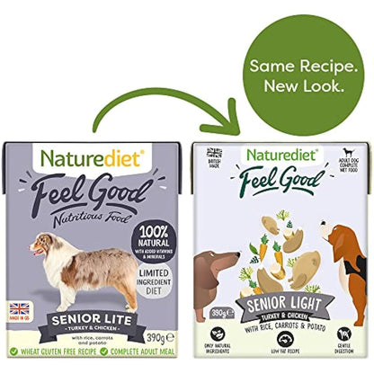 Naturediet - Feel Good Wet Dog Food, Natural and Nutritionally Balanced, Senior-Lite, 390g (Pack of 18)