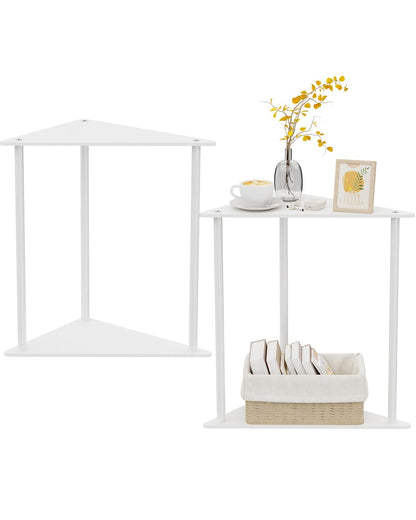 Yawinhe Triangle Metal Side Table,2-Tier Small Corner Table,White,2 Pack