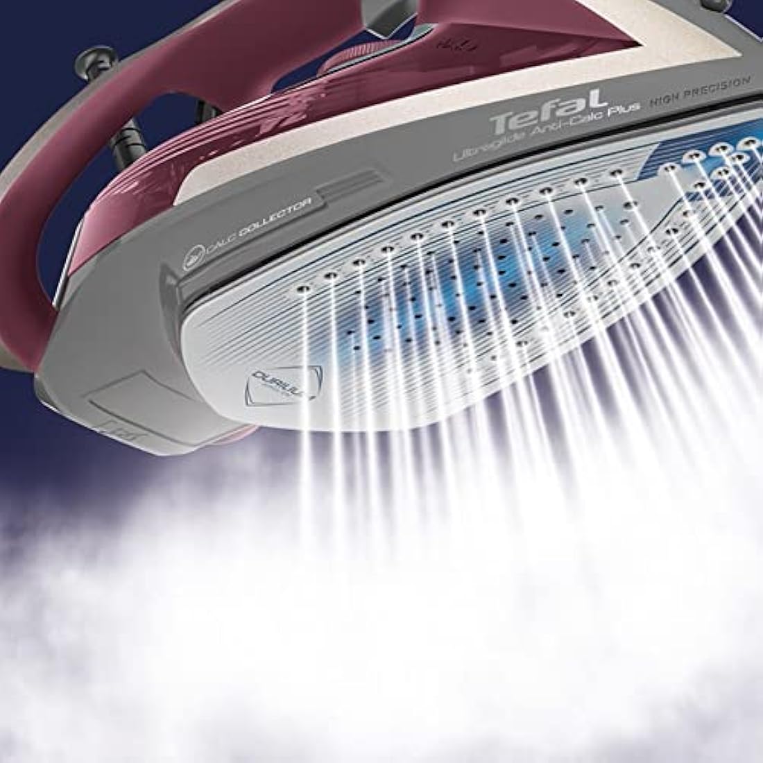 Tefal Ultraglide Steam Iron, 210 g/min Steam Boost, 50 g/min Continuous Steam, 250 ml Water Tank, 2800W Power, Non-Stick Durilium Soleplate, Auto Off, Anti-drip, Anti-Scale, Grey & Purple, FV5872