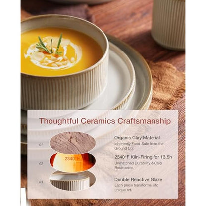 Richmount Star Plates and Bowls Set, 12 Pieces Dinner Set for 4, Stoneware Dinnerware Sets with Dinner Plates/Salad Plate/Cereal Bowls, Dishwasher & Microwave Safe, Cappuccino White