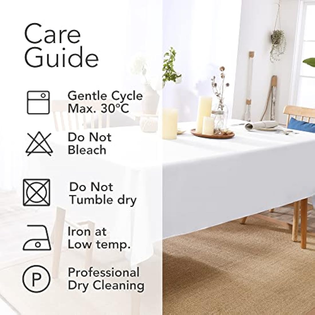 Deconovo Christmas Decorations Home Decorative Oxford Wipeable Tablecloth Rectangle Water Resistant Tablecloth for Patio Table Table 140x240cm(55x95in) White