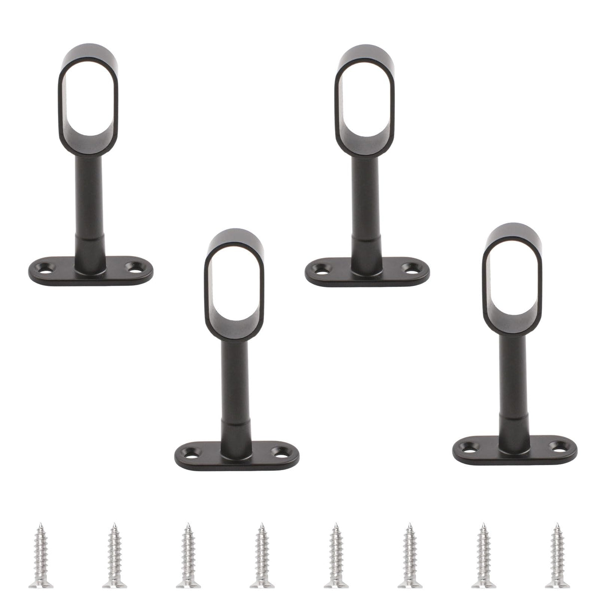 INCREWAY Oval Wardrobe Rod Support, Black Zinc Alloy Ends, Adjustable Hollow Rod Bracket, for Bedroom & Bathroom