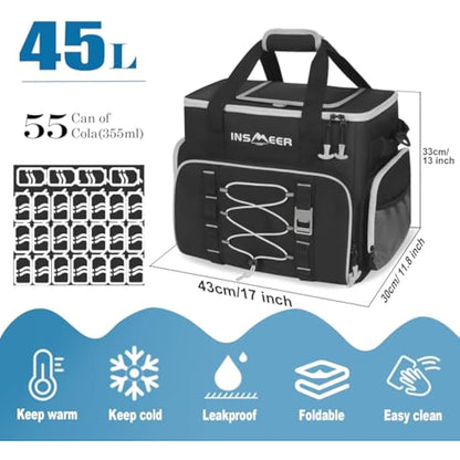 INSMEER Large Cooler Bag 55 Cans, 45L Large Capacity Insulated Cool Bag, Foldable Storage Bag Leak-Proof Thermal Bag XXL with Bottle Opener for Shopping/Camping/Beach/Picnic