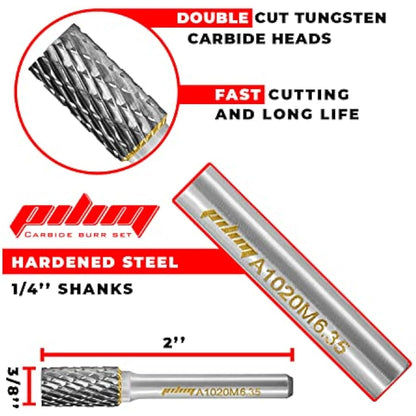 Tungsten Carbide Burr Set 1/4" Shank 8PC Double Cut Rotary Cutting Burrs Die Grinder Bits for Steel and Wood Working, Grinding, Carving, and Engraving